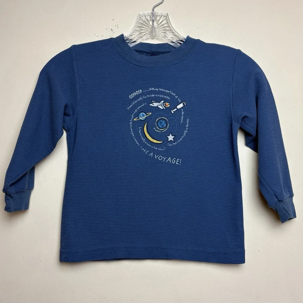 VTG OshKosh B'Gosh Long Sleeve Thermal Shirt Kids 4T Blue Space 90s Y2K